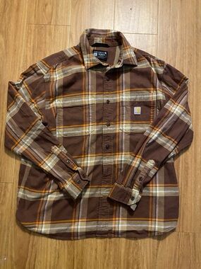 Carhartt Brown & Orange Plaid Work Shirt